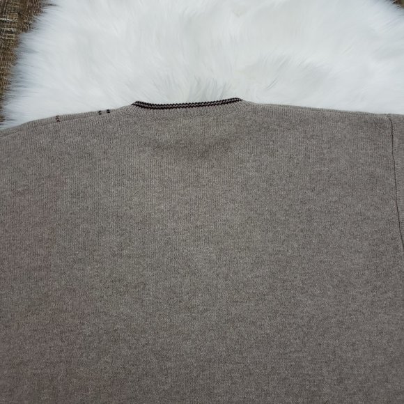 OXFORD Super Lambswool Lambs Wool V Neck Sweater 40 or US M Beige Brown Stripe - Picture 9 of 12